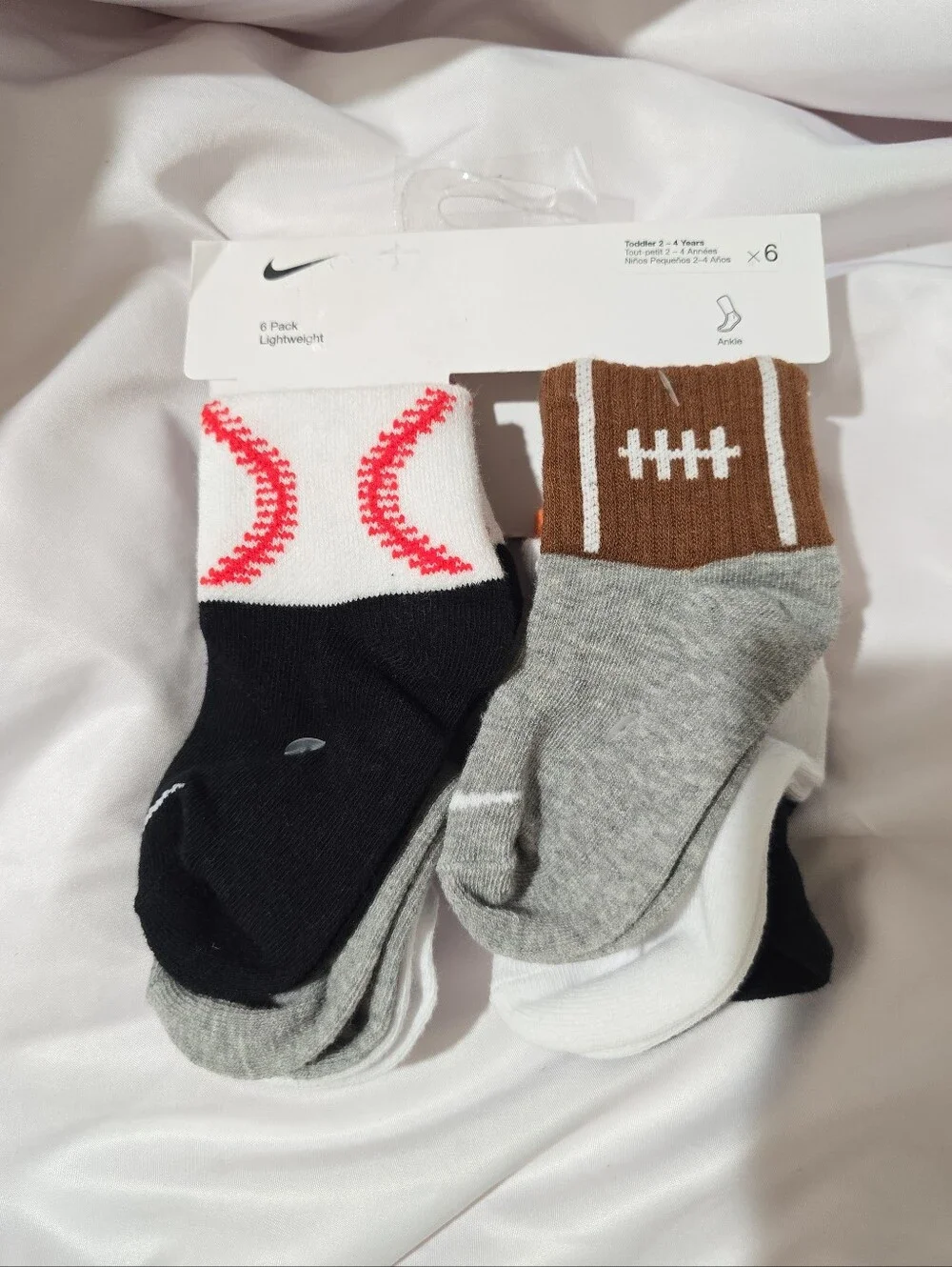 NWT Nike Toddler 2-4 Yrs 6 Pack Lightweight Ankle Sports Theme Socks Multicolor